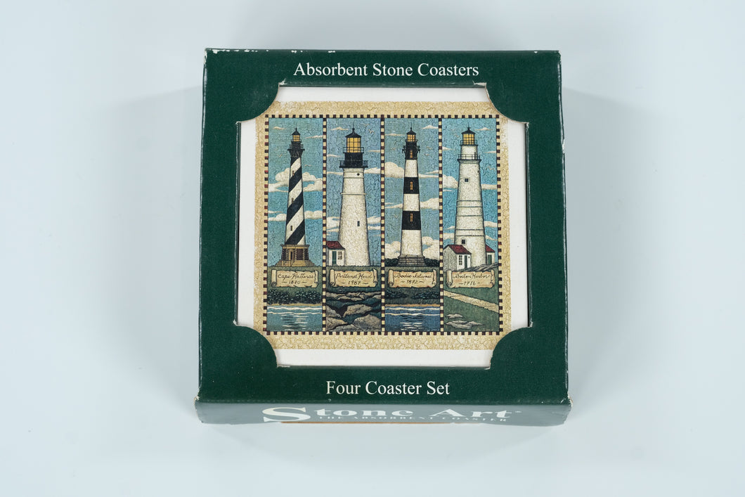 Stone Art Lighthouse Absorbent Coaster Set – 4-Pack