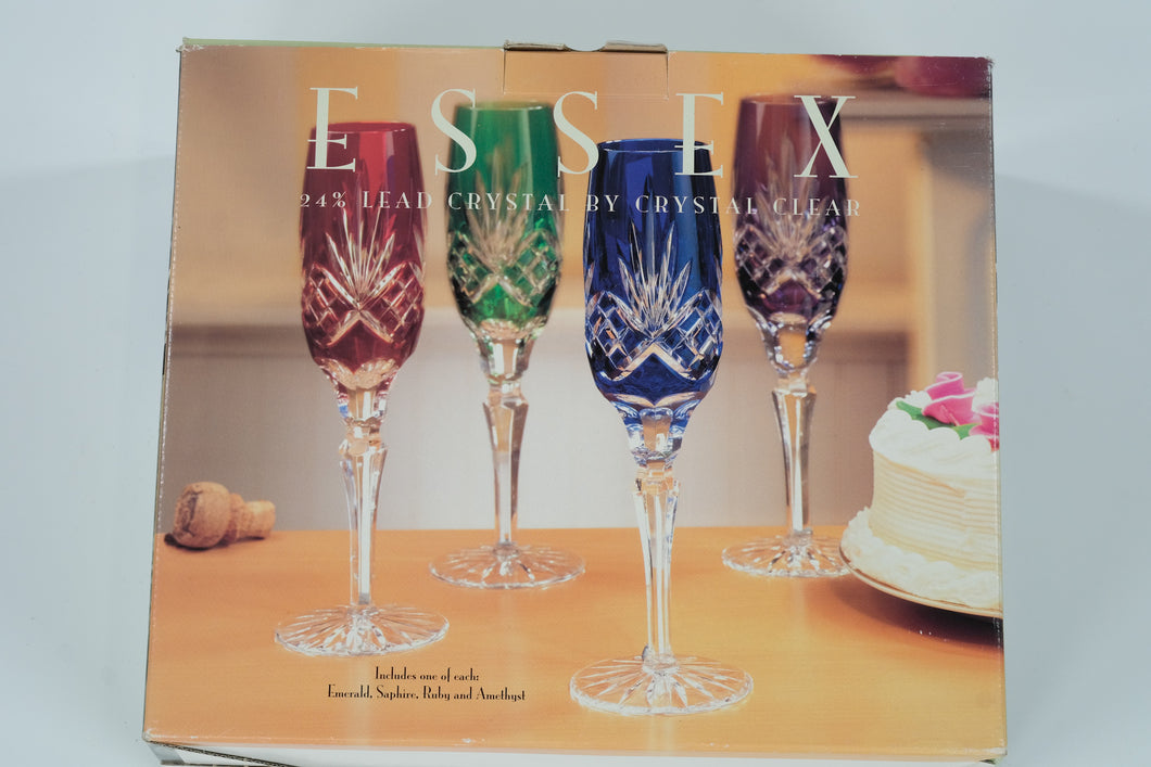 Essex Jewel-Tone Crystal Champagne Flute Set – Handcut Lead Crystal, Made in Hungary