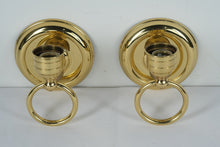 Load image into Gallery viewer, Pair of Polished Brass Wall Sconce Candle Holders with Ring Accents
