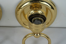 Load image into Gallery viewer, Pair of Polished Brass Wall Sconce Candle Holders with Ring Accents
