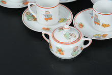 Load image into Gallery viewer, Vintage Rudolstadt Germany Child’s Porcelain Tea Set – 13 Pieces – Strawberry Border with Playful Children
