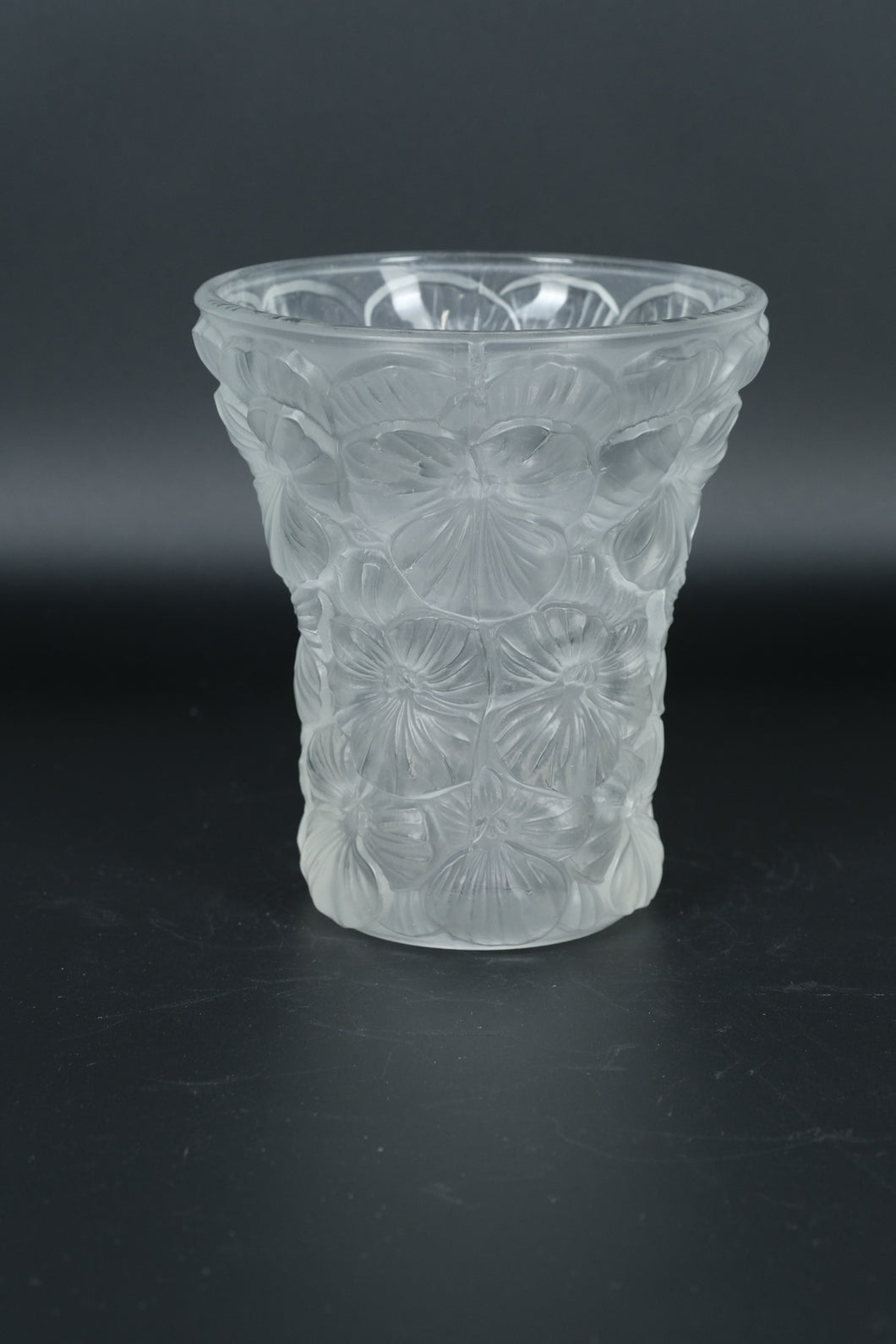 Art Deco Style Frosted Glass Pansy Vase – 6” Tall Floral Relief Design