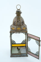 Load image into Gallery viewer, Boho Bazaar Multicolor Glass Lantern – 16” Tall Moroccan-Inspired Metal Candle Holder
