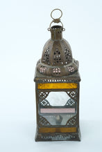 Load image into Gallery viewer, Boho Bazaar Multicolor Glass Lantern – 16” Tall Moroccan-Inspired Metal Candle Holder
