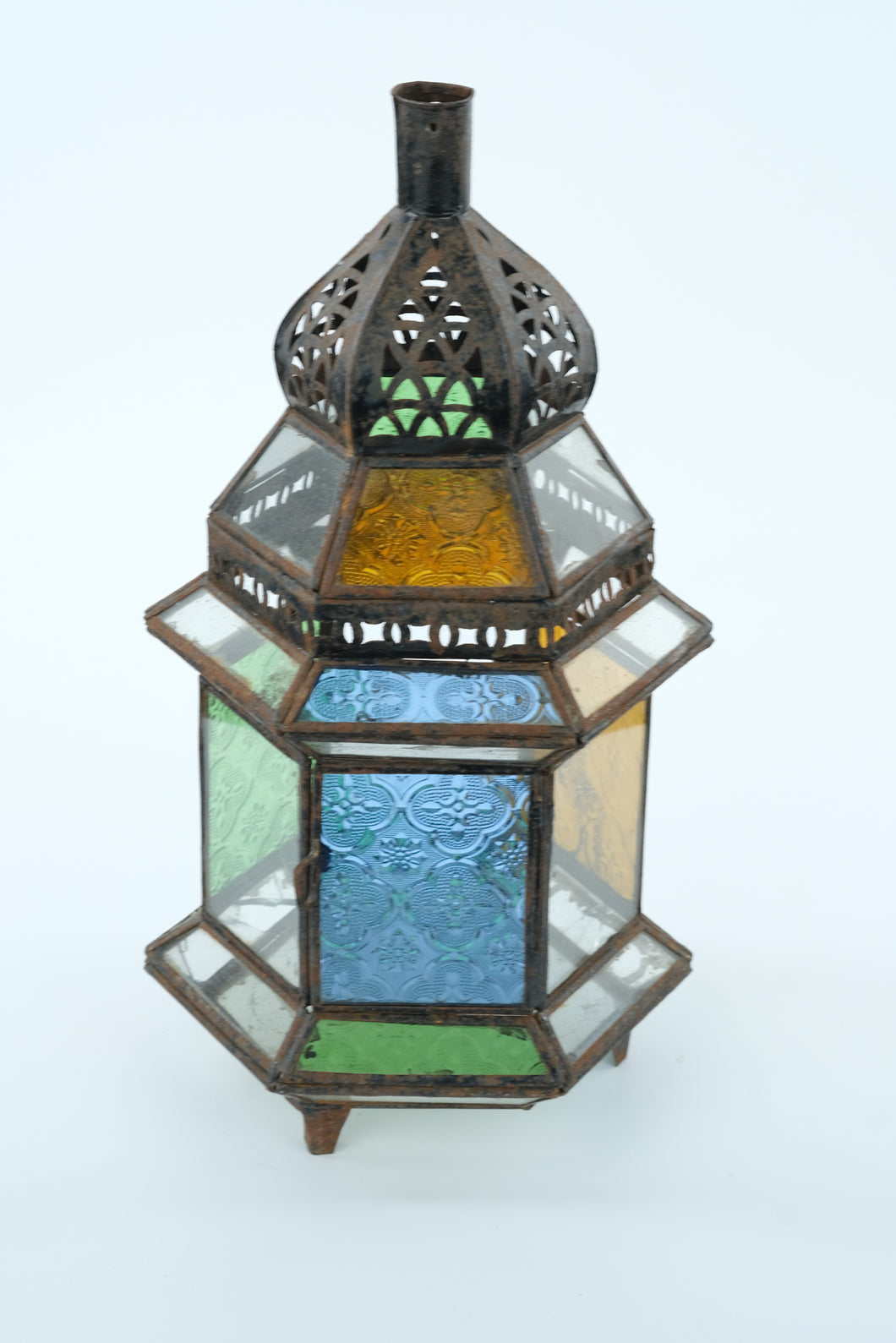 Moroccan Style Multicolor Stained Glass Lantern – 14” Tall – Decorative Vintage Charm