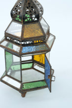 Load image into Gallery viewer, Moroccan Style Multicolor Stained Glass Lantern – 14” Tall – Decorative Vintage Charm
