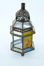 Load image into Gallery viewer, Moroccan Style Multicolor Stained Glass Lantern – 14” Tall – Decorative Vintage Charm
