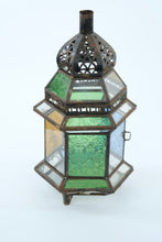 Load image into Gallery viewer, Moroccan Style Multicolor Stained Glass Lantern – 14” Tall – Decorative Vintage Charm
