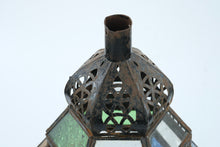 Load image into Gallery viewer, Moroccan Style Multicolor Stained Glass Lantern – 14” Tall – Decorative Vintage Charm

