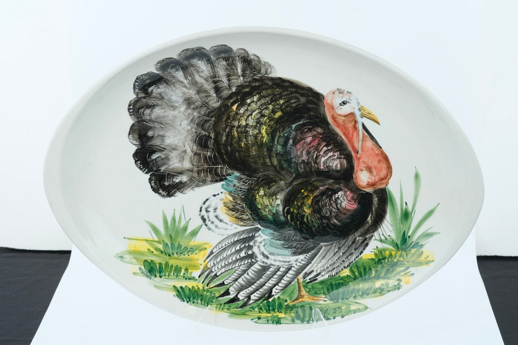 Strut and Serve – Italian Hand-Painted Turkey Platter with Lush Brushstrokes (20.5” Wide)