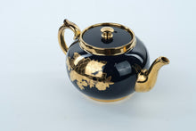 Load image into Gallery viewer, Vintage Gibson’s Teapot – Cobalt Blue with 22K Gold Floral Overlay – Staffordshire England – 9" Wide
