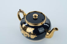 Load image into Gallery viewer, Vintage Gibson’s Teapot – Cobalt Blue with 22K Gold Floral Overlay – Staffordshire England – 9" Wide
