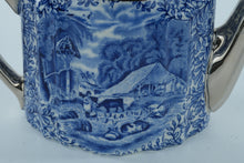 Load image into Gallery viewer, &quot;Country Livin’ Teapot – Blue Transferware with Silver Trim – Milk Pails &amp; Morning Fog Vibes&quot;
