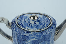 Load image into Gallery viewer, &quot;Country Livin’ Teapot – Blue Transferware with Silver Trim – Milk Pails &amp; Morning Fog Vibes&quot;
