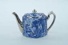 Load image into Gallery viewer, &quot;Country Livin’ Teapot – Blue Transferware with Silver Trim – Milk Pails &amp; Morning Fog Vibes&quot;

