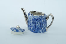Load image into Gallery viewer, &quot;Country Livin’ Teapot – Blue Transferware with Silver Trim – Milk Pails &amp; Morning Fog Vibes&quot;
