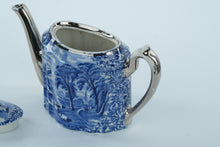 Load image into Gallery viewer, &quot;Country Livin’ Teapot – Blue Transferware with Silver Trim – Milk Pails &amp; Morning Fog Vibes&quot;
