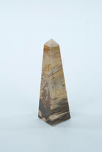 Load image into Gallery viewer, Polished Stone Obelisk – 6&quot; Tall Earth-Toned Marble Look
