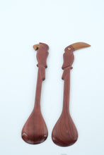 Load image into Gallery viewer, Hand-Carved Wooden Parrot Serving Spoons – 13.75&quot; Tall – Tropical Toucan Design – Decorative or Functional
