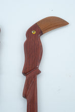 Load image into Gallery viewer, Hand-Carved Wooden Parrot Serving Spoons – 13.75&quot; Tall – Tropical Toucan Design – Decorative or Functional
