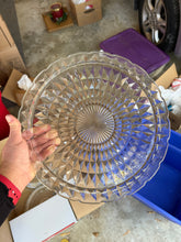 Load image into Gallery viewer, Vintage Pressed Glass Platter – 13.5” Diamond Point Starburst Design with Scalloped Edge
