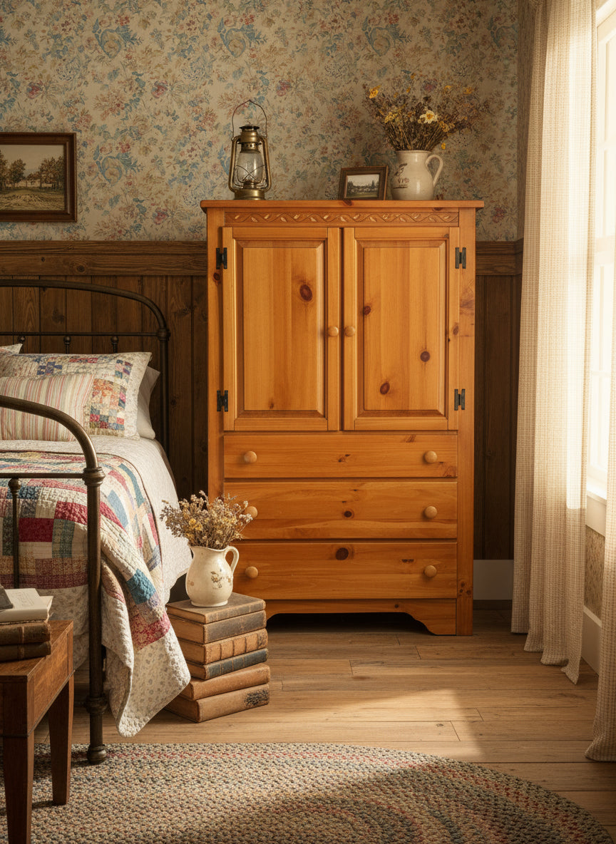 Country Cottage Pine Wardrobe with Three Drawers