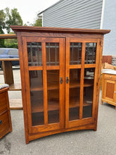 Load image into Gallery viewer, Mission-Style Oak Glass Door Bookcase
