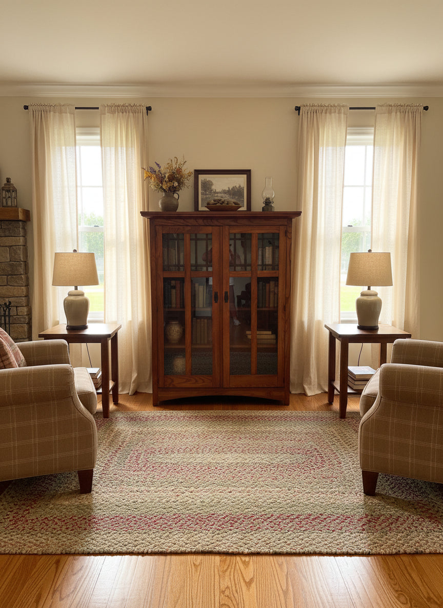 Mission-Style Oak Glass Door Bookcase - Bassett