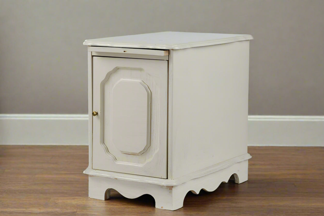 White Washed Oak Side Table with Pull Out Table