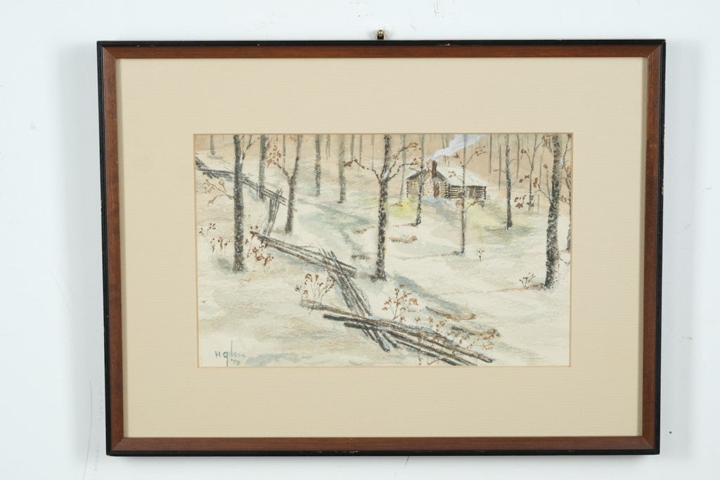 Cabin in The Woods Watercolor - M Gibson 1979