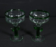 Load image into Gallery viewer, Set of 2 Cactus Margarita Glasses – Green Stem Hand Blown Barware
