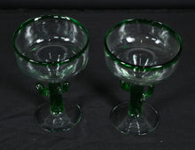 Load image into Gallery viewer, Set of 2 Cactus Margarita Glasses – Green Stem Hand Blown Barware
