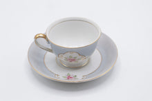 Load image into Gallery viewer, UCAGCO China Occupied Japan Gray Pink Rose Gold Teacup Saucer Vintage 1940s
