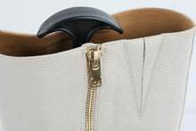 Load image into Gallery viewer, Calvin Klein Womens Cream Leather Knee High Boots Gold Chain Block Heel Size 8
