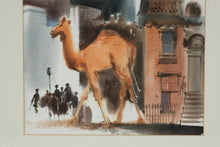 Load image into Gallery viewer, Original Camel Watercolor Painting Signed Personalized Framed Urban Scene Art
