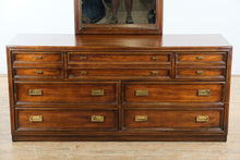 Load image into Gallery viewer, Mid-Century Campaign Style Dresser with Mirror by Huntley for Thomasville
