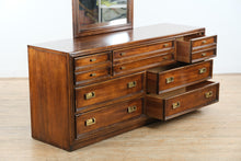 Load image into Gallery viewer, Mid-Century Campaign Style Dresser with Mirror by Huntley for Thomasville
