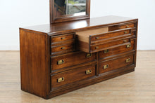 Load image into Gallery viewer, Mid-Century Campaign Style Dresser with Mirror by Huntley for Thomasville
