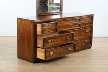 Load image into Gallery viewer, Mid-Century Campaign Style Dresser with Mirror by Huntley for Thomasville
