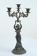 Load image into Gallery viewer, Antique Style Figural Metal Candelabra Woman Holding Three Light Candle Holder Art Nouveau
