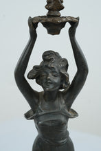 Load image into Gallery viewer, Antique Style Figural Metal Candelabra Woman Holding Three Light Candle Holder Art Nouveau
