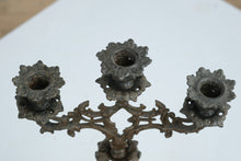 Load image into Gallery viewer, Antique Style Figural Metal Candelabra Woman Holding Three Light Candle Holder Art Nouveau
