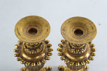 Load image into Gallery viewer, Pair Gold Tone Ornate Candle Holders Traditional Tabletop Pillar Candlesticks
