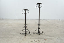 Load image into Gallery viewer, Wrought Iron Floor Candlesticks Pair Spanish Revival Scrollwork 34 27
