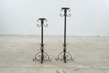 Load image into Gallery viewer, Wrought Iron Floor Candlesticks Pair Spanish Revival Scrollwork 34 27
