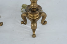 Load image into Gallery viewer, Pair Brass Candlestick Table Lamps With Curved Tripod Bases 32 Inch
