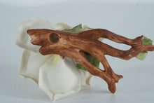 Load image into Gallery viewer, Capodimonte-Style Porcelain Rose Sculpture on Driftwood Branch – Handcrafted White Rose Art
