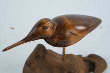 Load image into Gallery viewer, Hand Carved Wood Shorebird Sculpture Driftwood Base Signed EB
