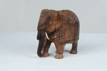 Load image into Gallery viewer, Hand Carved Wood Elephant Figurine Ornate Floral Saddle Indian Style 9 Inch
