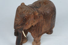 Load image into Gallery viewer, Hand Carved Wood Elephant Figurine Ornate Floral Saddle Indian Style 9 Inch
